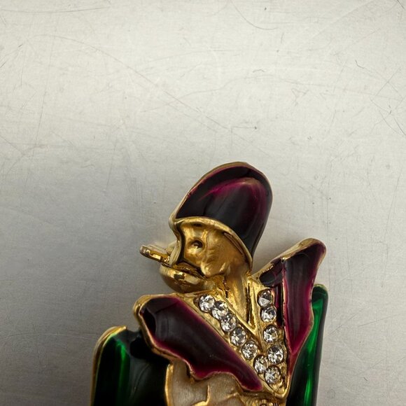 Vintage Art Deco Style Enamel Figural Lady Brooch Rhinestone Accent - Picture 5 of 6